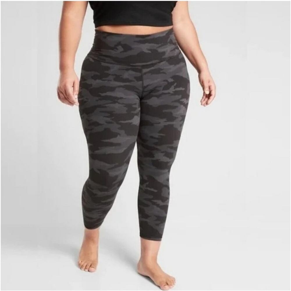 Athleta Leggings Womens 1X Black Gray Elation Camo 7/8 Yoga Athletic High Rise